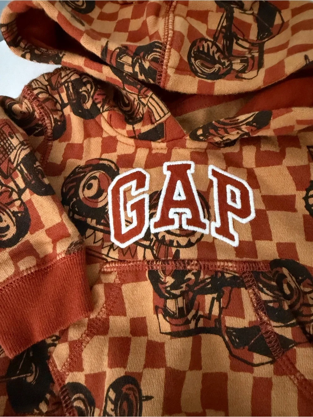 GAP Orange Checkerboard Hoodie & Joggers with Race Car Print